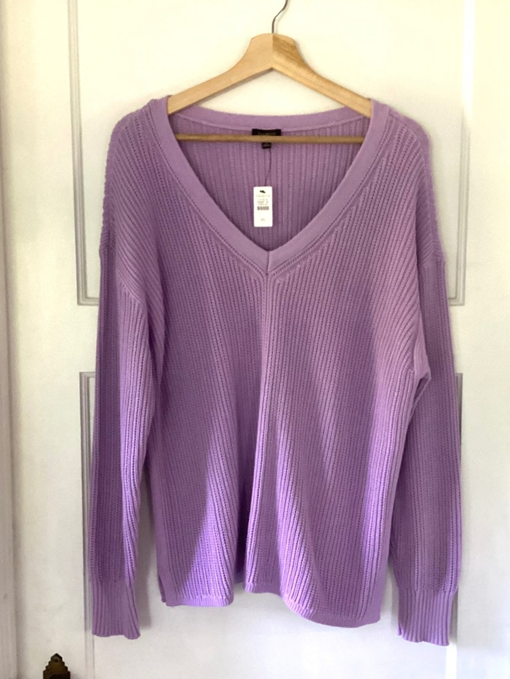 Talbots Women’s XL light purple V-neck ribbed knit pullover sweater Pima Cotton